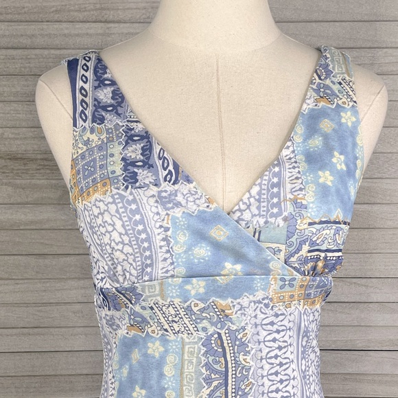 RAG Bodycon Sundress Lettuce Hem 90's/Y2K Blue Patchwork Print-Small - Picture 2 of 4